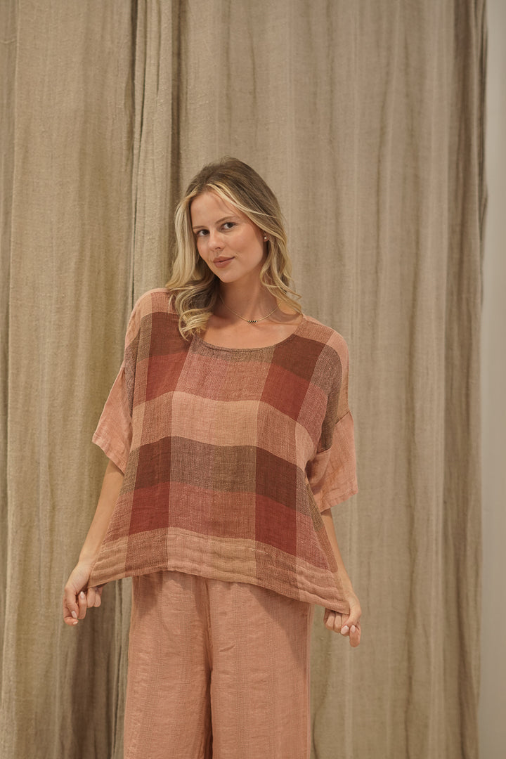 Barbara Top Cameo Brown Check/Combo
