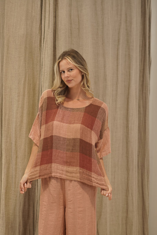 Barbara Top Cameo Brown Check/Combo
