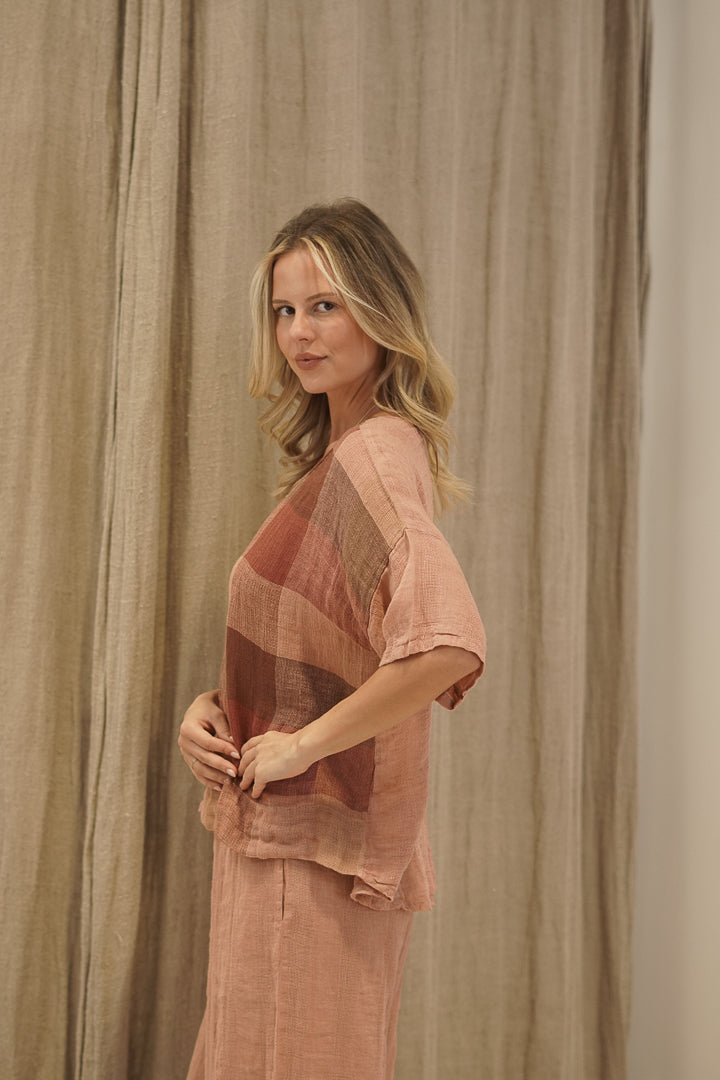 Barbara Top Cameo Brown Check/Combo