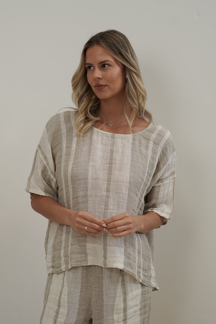 Barbara Top Natural Stripey