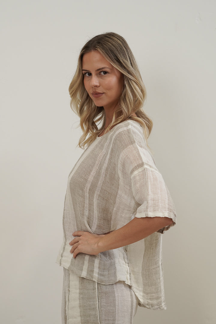 Barbara Top Natural Stripey