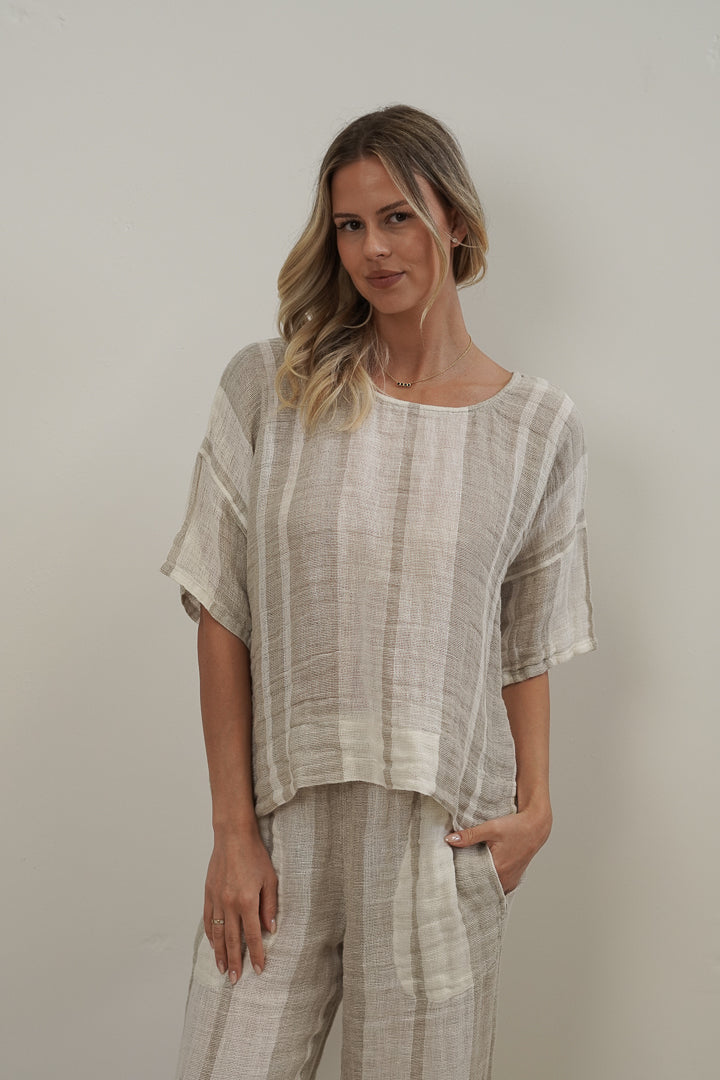 Barbara Top Natural Stripey