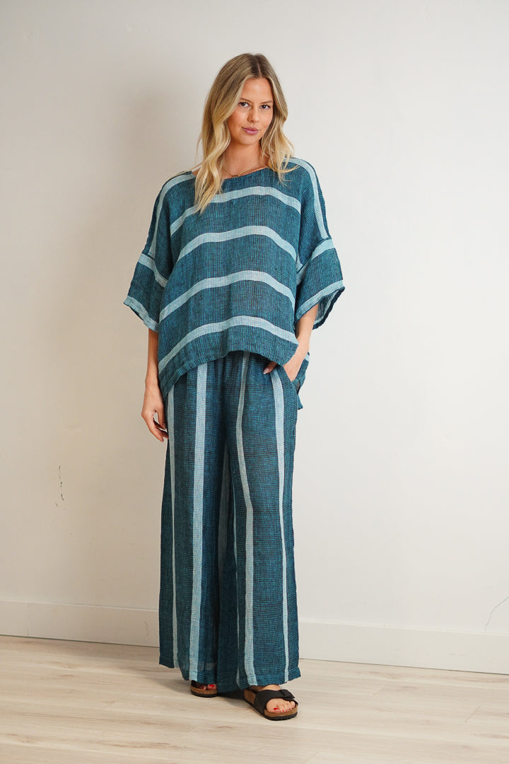 Barbara Top Gemstone Blue Stripe Woven