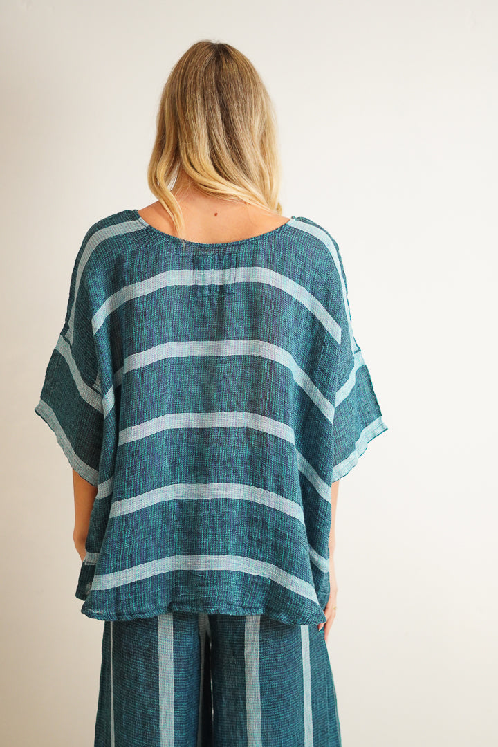 Barbara Top Gemstone Blue Stripe Woven