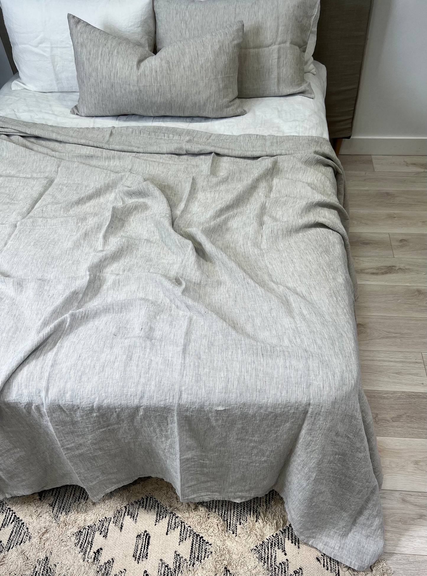 Grey Pinstripe Linen Bedcover