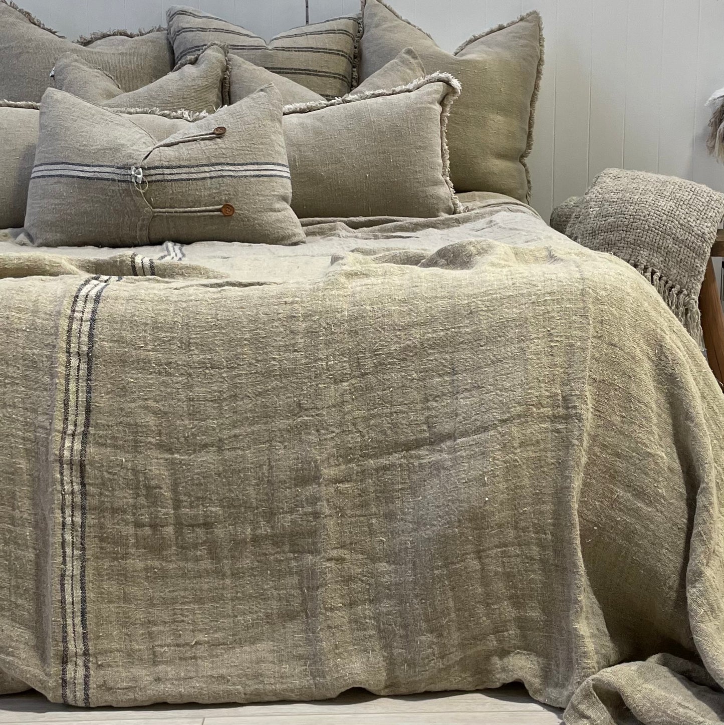Bedcover-Blue Stripe-Angaston Handloomed Linen 260X300Cm