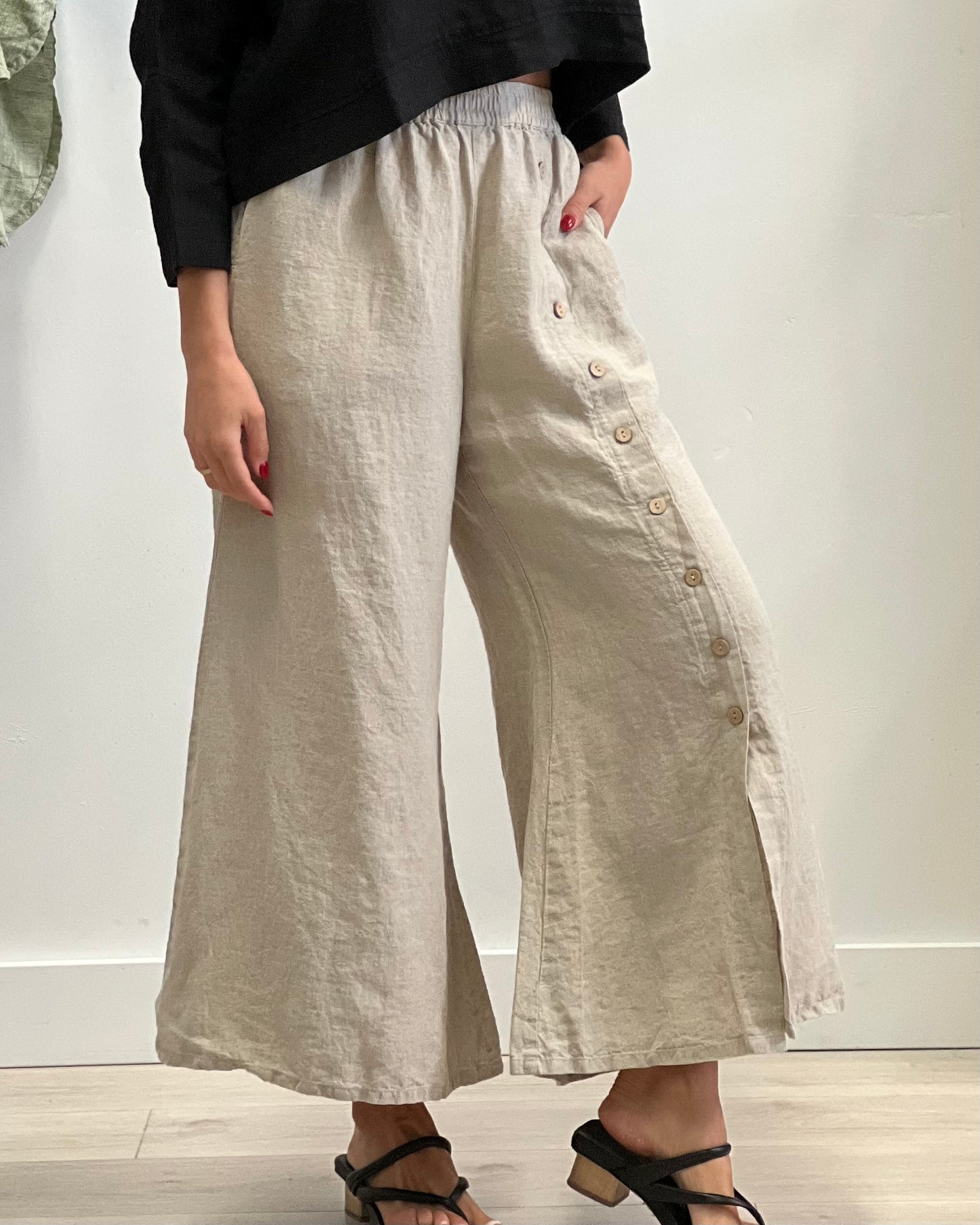 Bruna Button Wide Legged Pants Natural