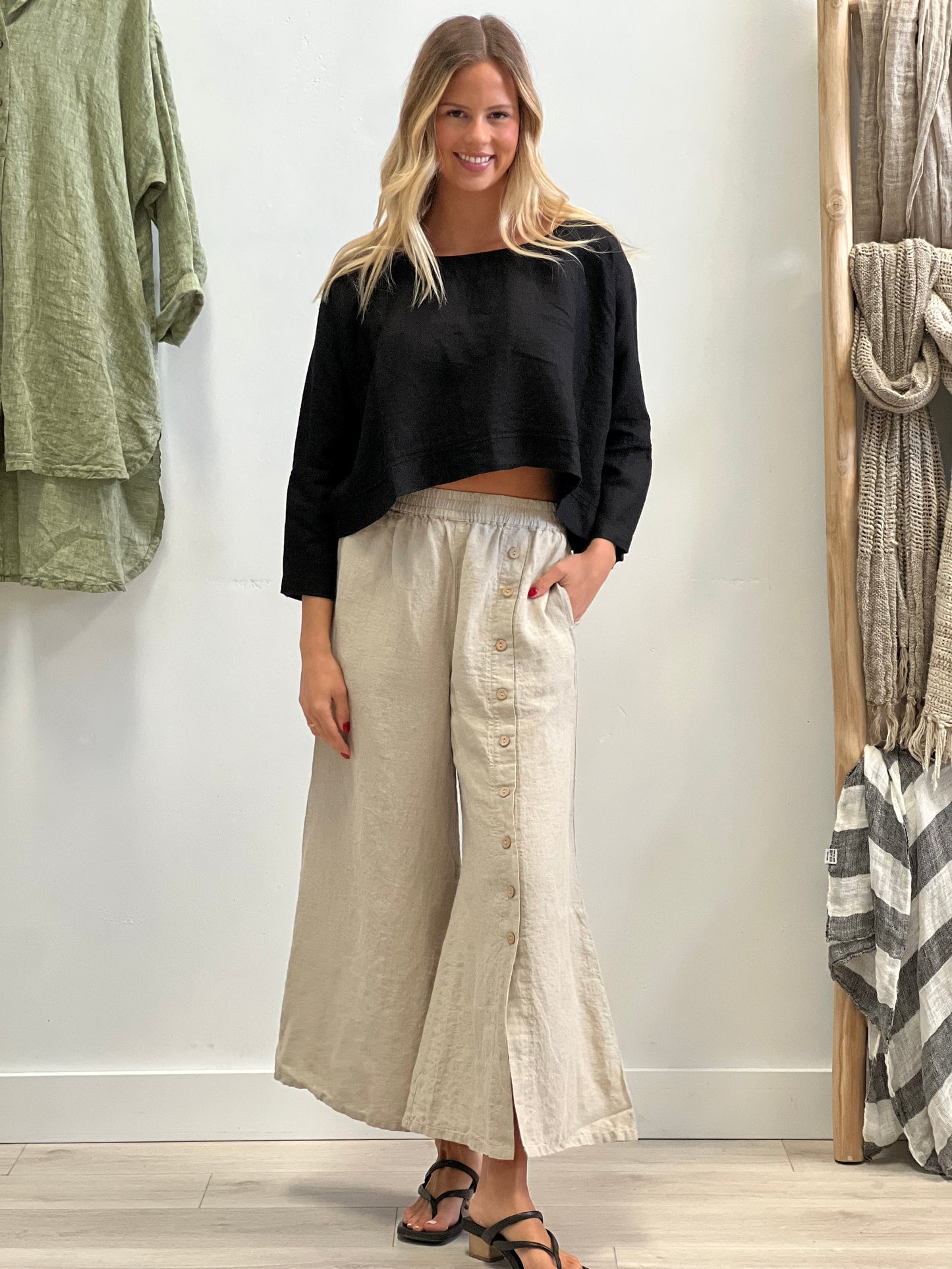 Bruna Button Wide Legged Pants Natural