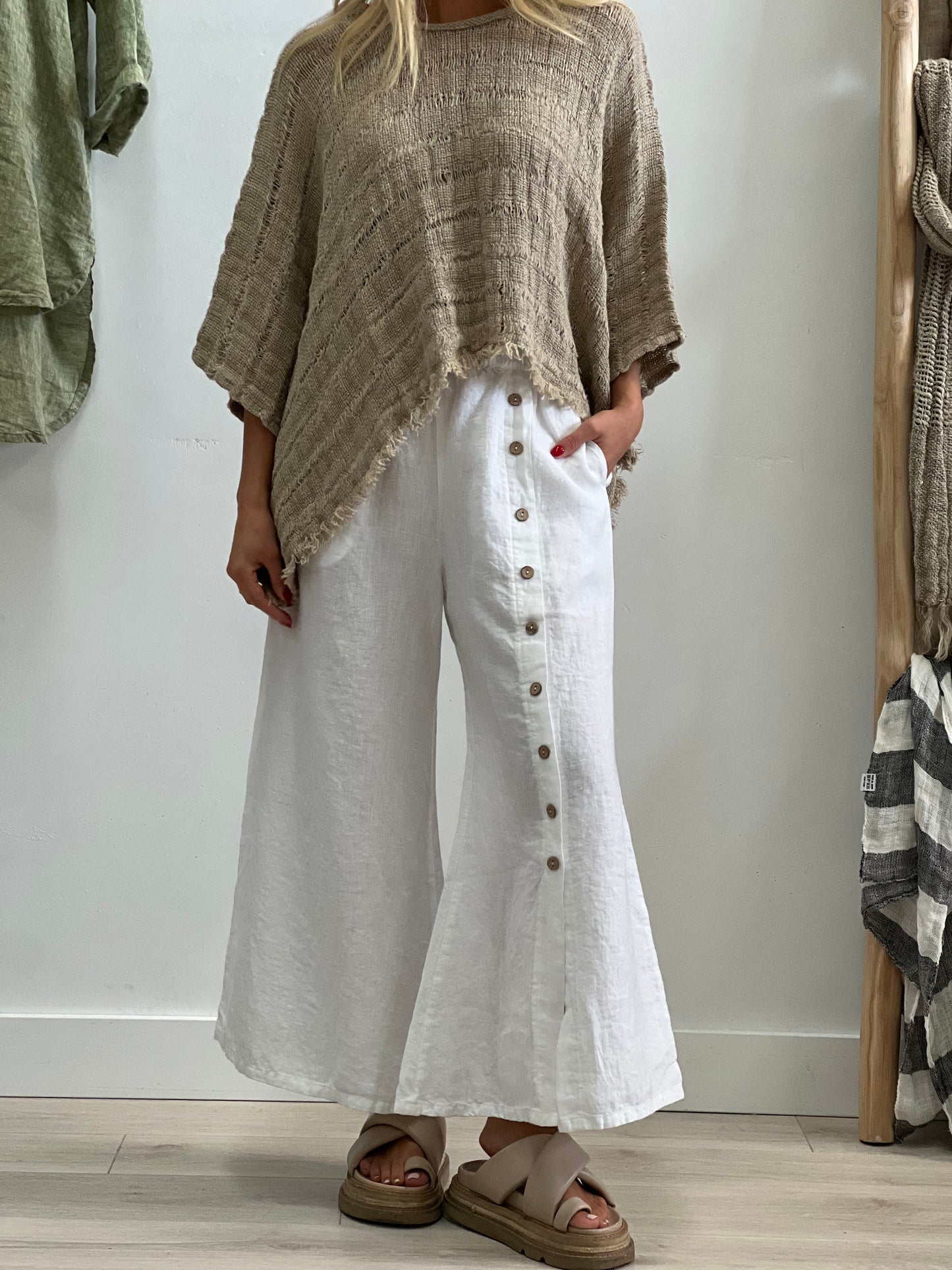 Bruna Button Wide Legged Pants White