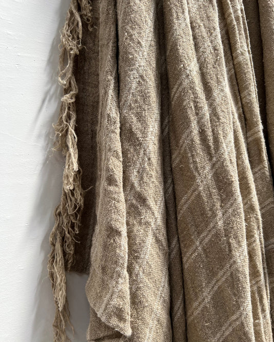 Bed Throw/Table Cloth - White Stripe-Angaston Handloomed 100% Linen 150X220Cm