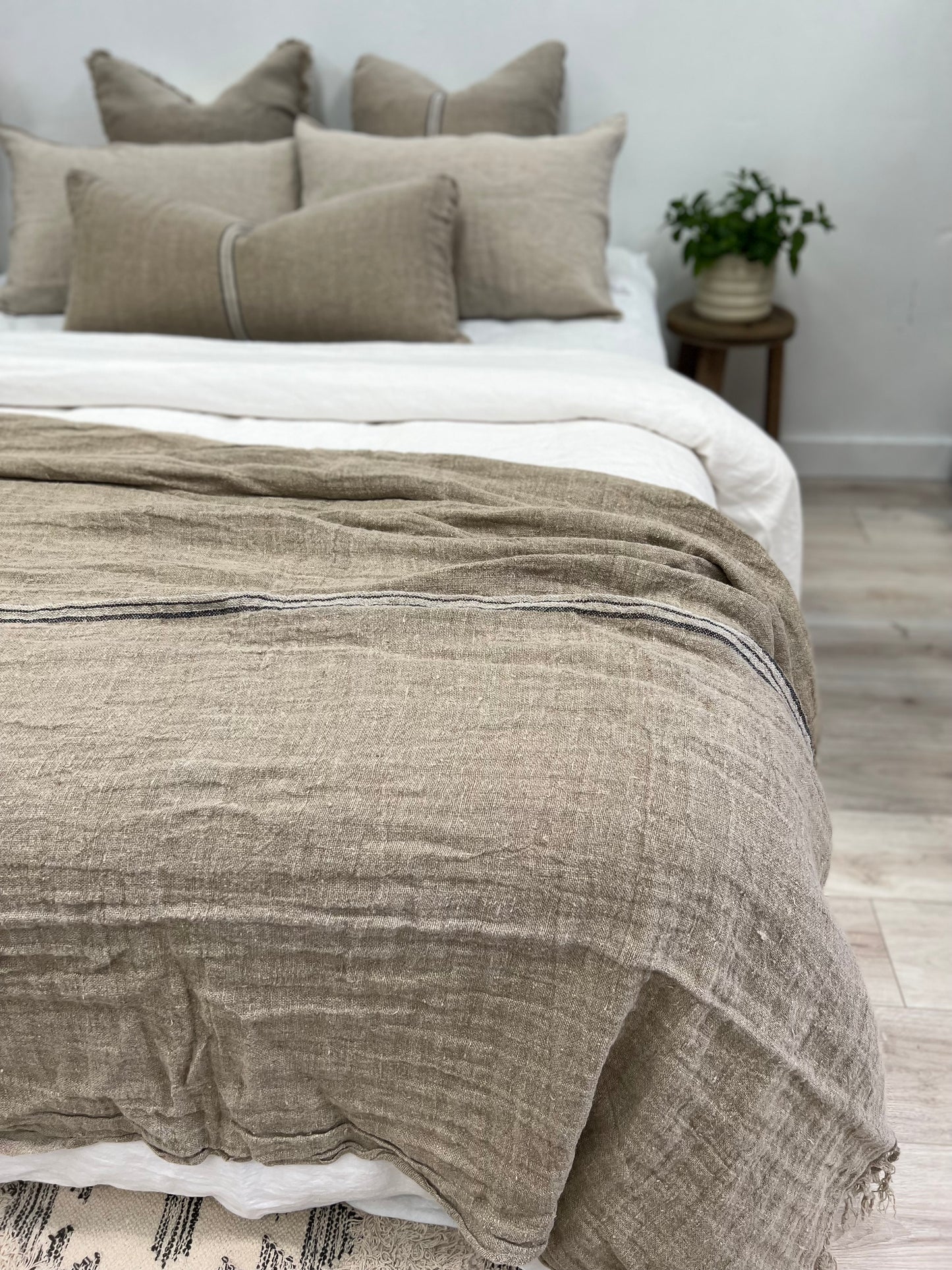 Bed Throw/Table Cloth- Blue Stripe-Angaston Handloomed 100% Linen 150X220Cm