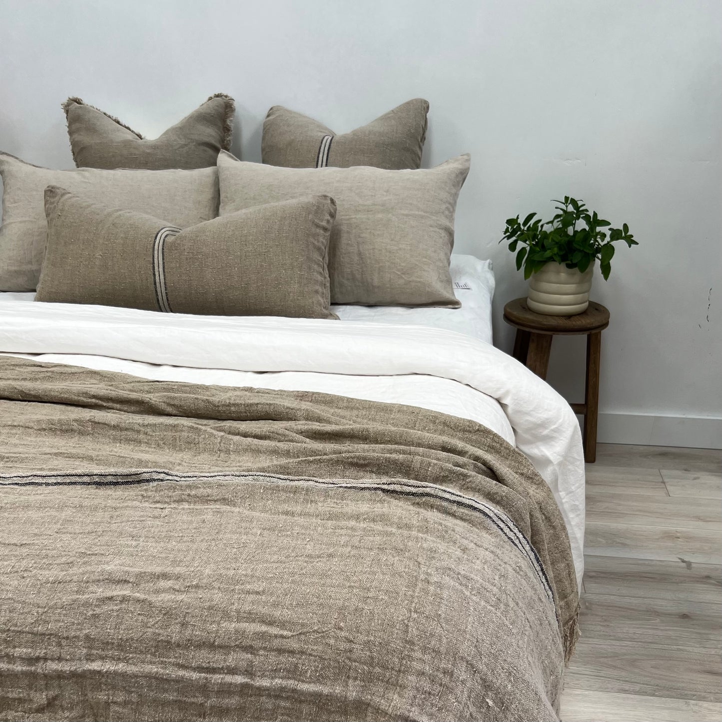 Bed Throw/Table Cloth- Blue Stripe-Angaston Handloomed 100% Linen 150X220Cm
