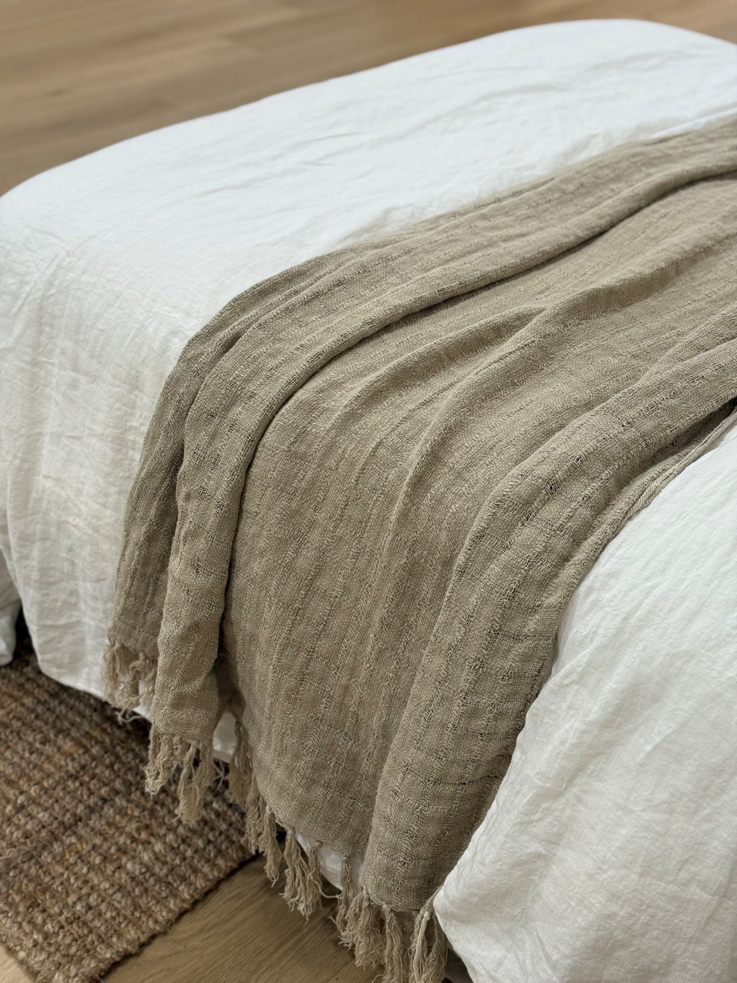 Audrey Linen Bed Throw Natural 130X220Cm