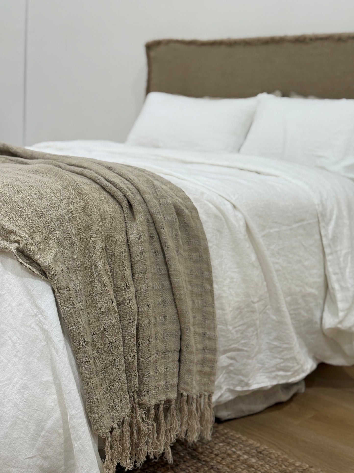 Audrey Linen Bed Throw Natural 130X220Cm