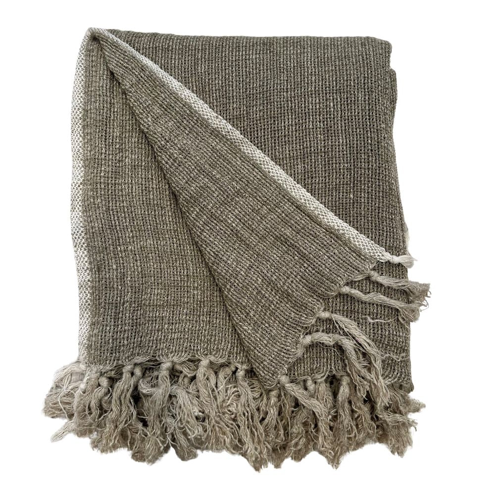 Audrey Linen Bed Throw Olive
