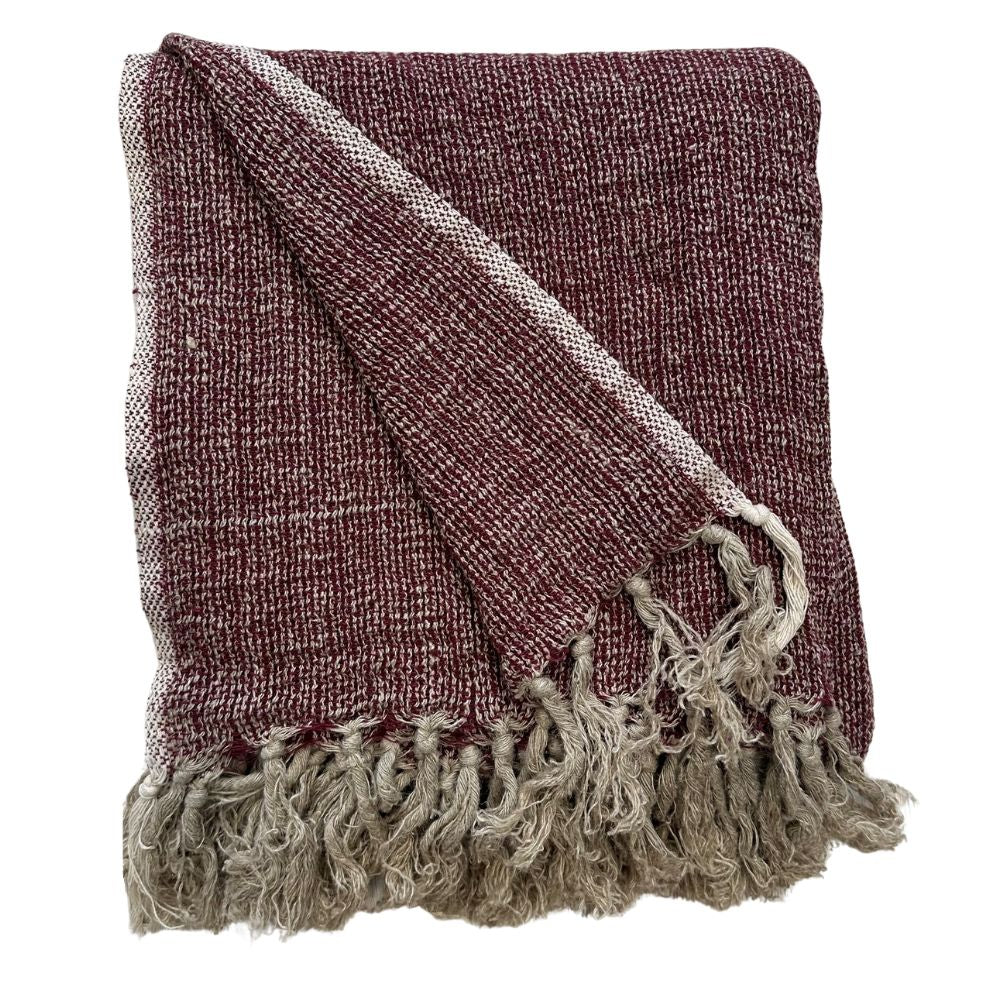 Audrey Linen Bed Throw Burgundy