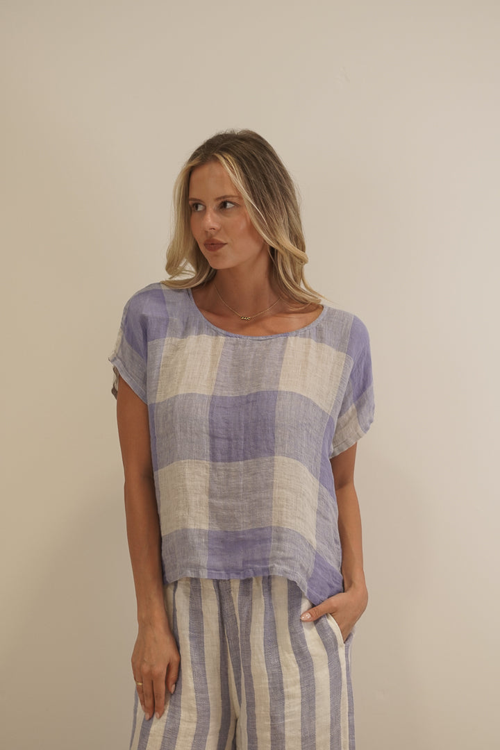 Carina Box Top Heather Blue Check