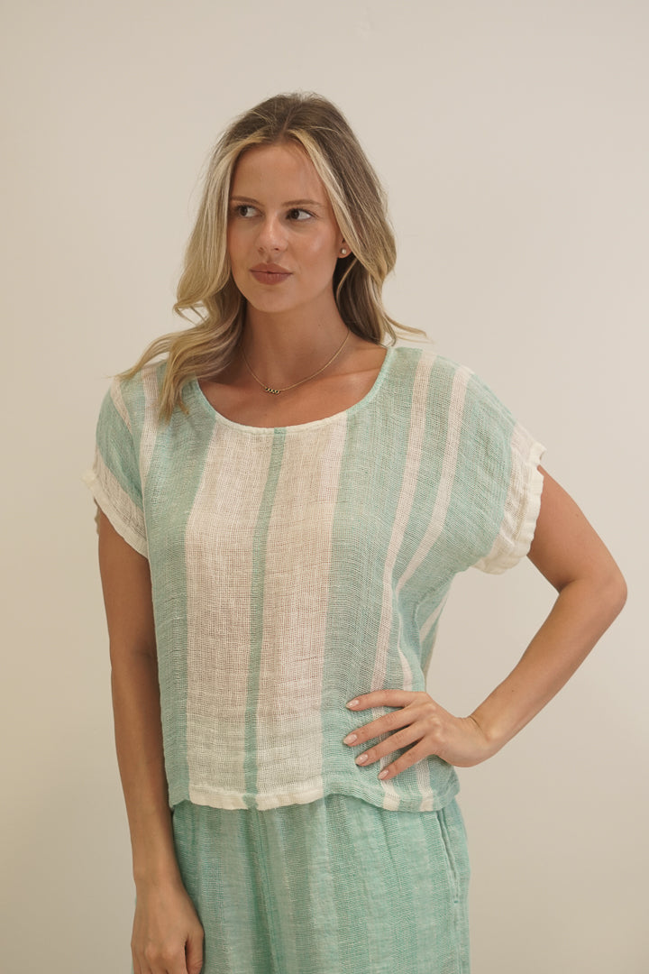 Carina Box Top Cascade Green Stripey