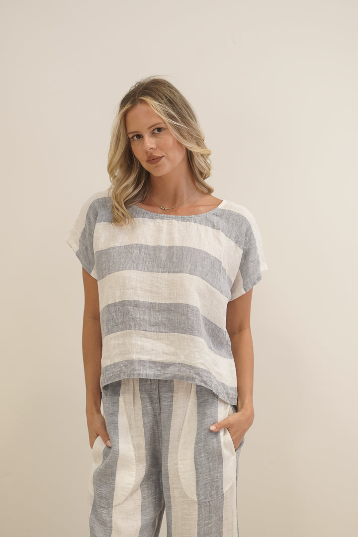 Carina Box Top Corn Blue Stripes