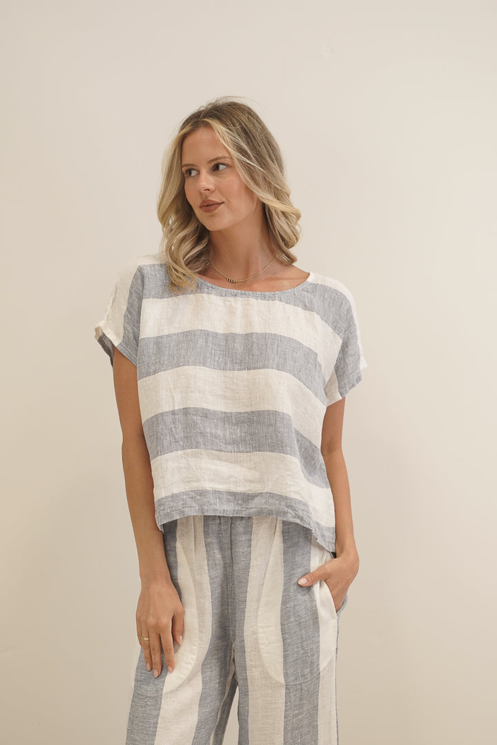 Carina Box Top Corn Blue Stripes