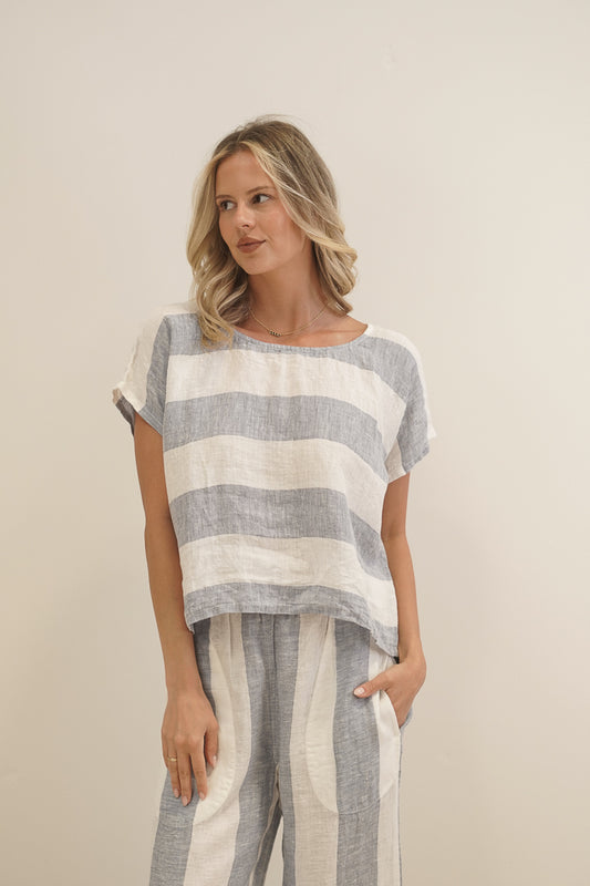 Carina Box Top Corn Blue Stripes