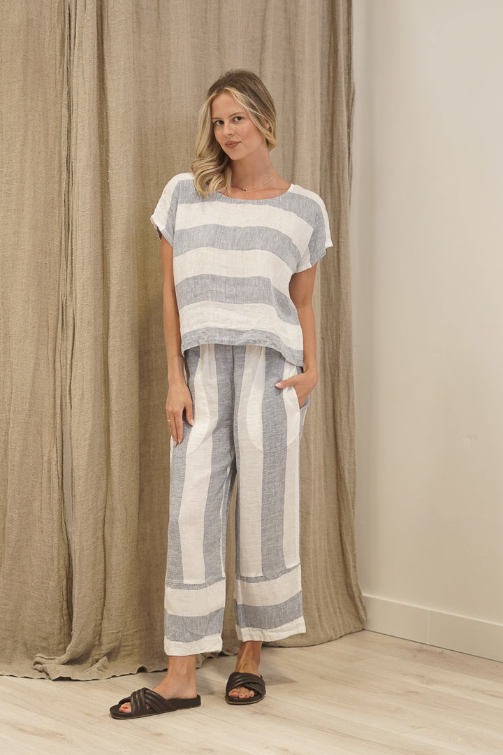 Carina Box Top Corn Blue Stripes