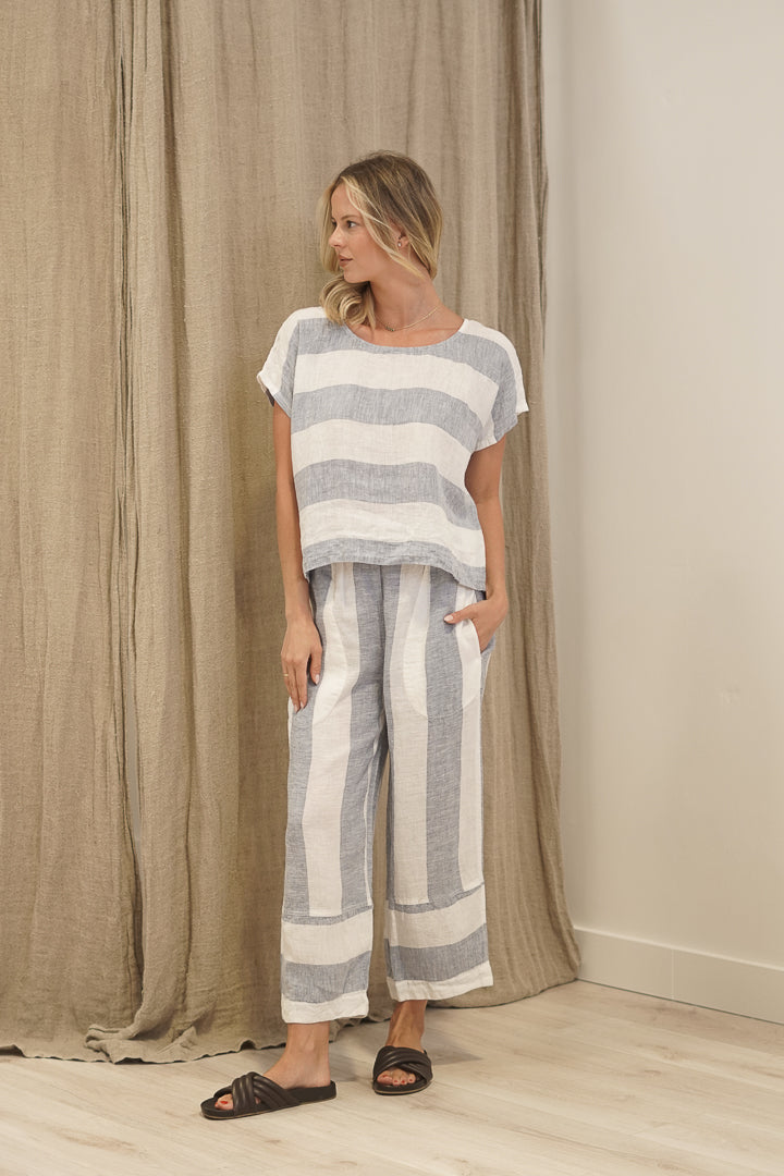 Carina Box Top Corn Blue Stripes