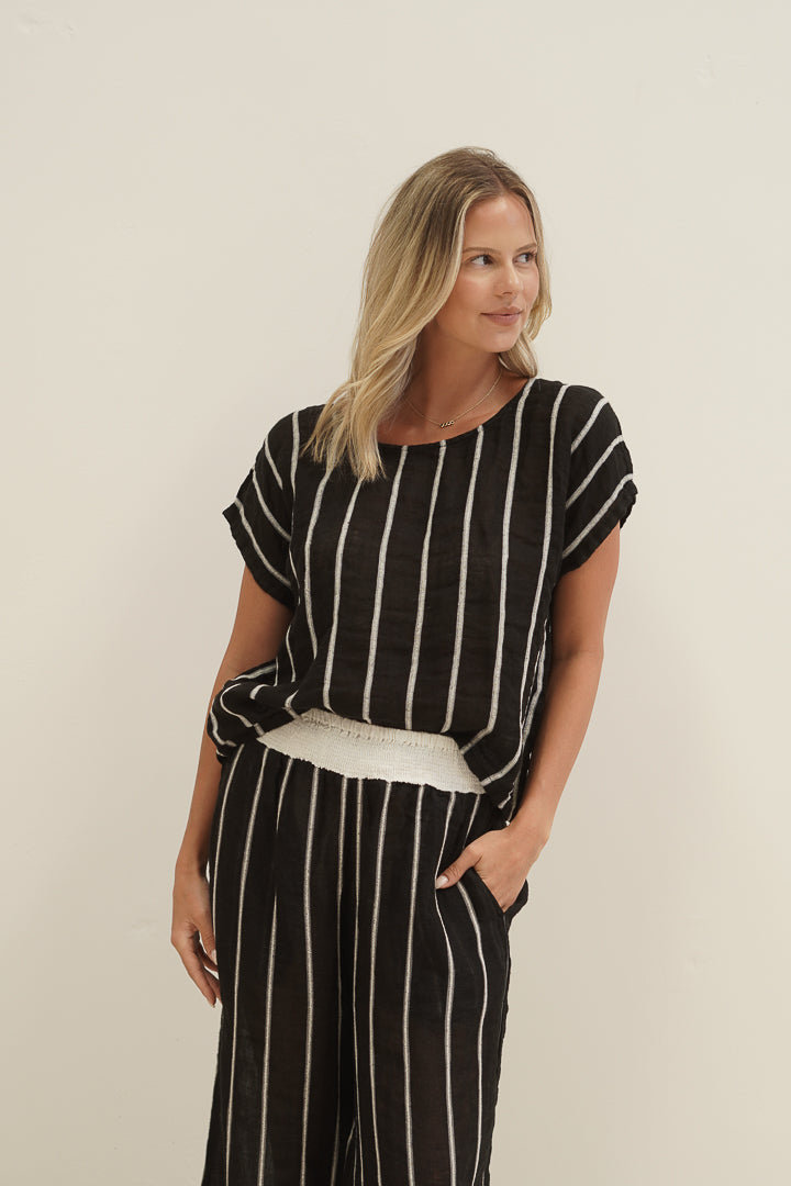Carina Box Top Black Velvet Stripes