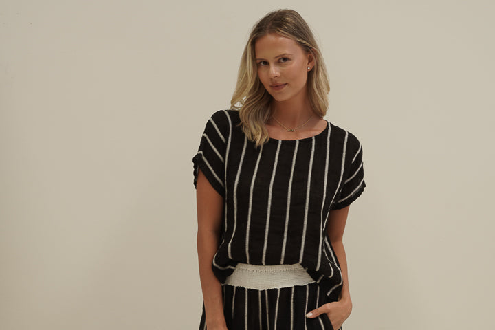 Carina Box Top Black Velvet Stripes