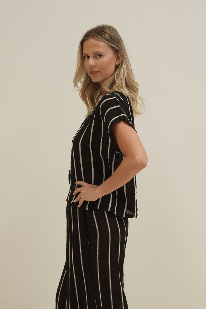 Carina Box Top Black Velvet Stripes