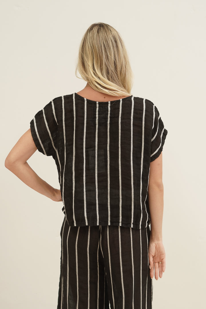 Carina Box Top Black Velvet Stripes