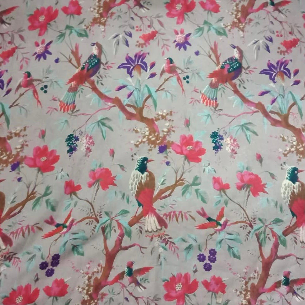 Bird Print Grey Skirt With Lining