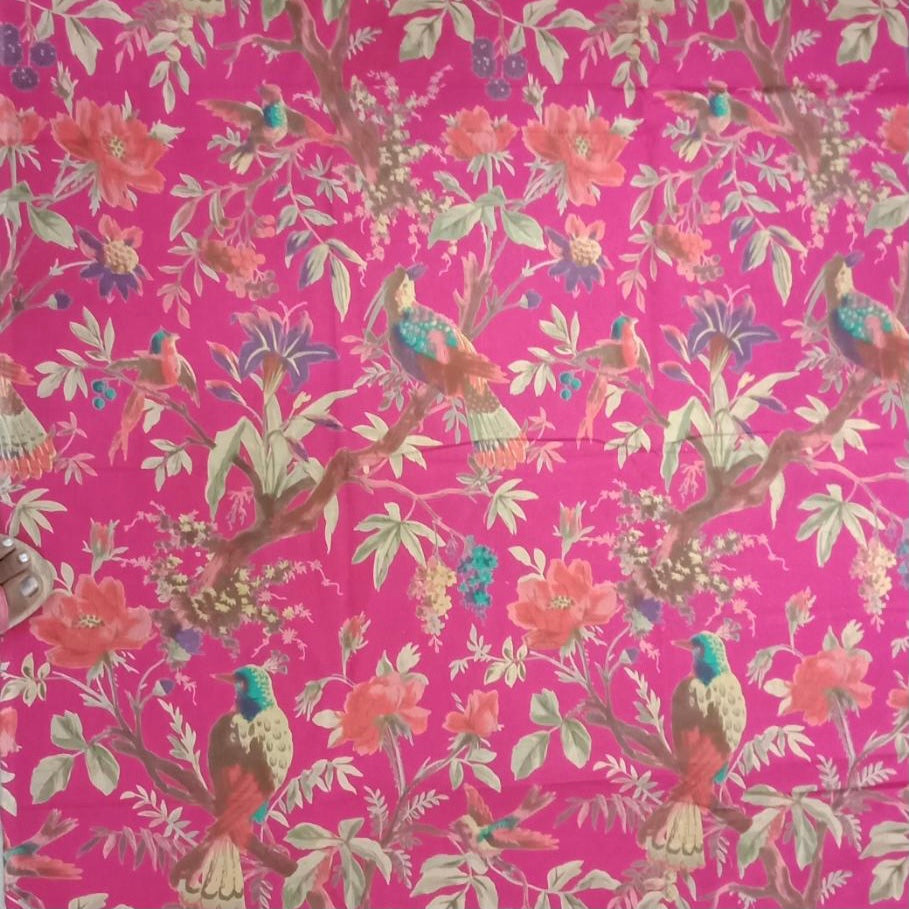 Bird Print Hot Pink Skirt With Lining