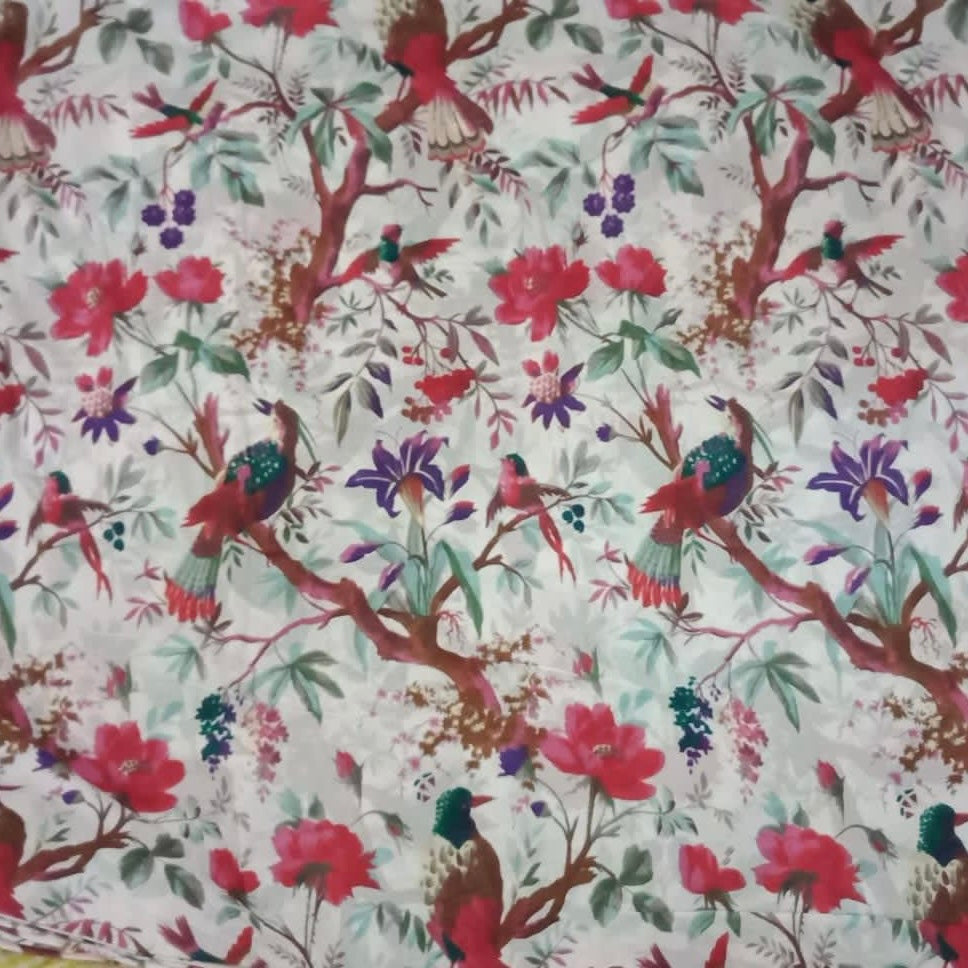 Bird Print White Skirt With Lining