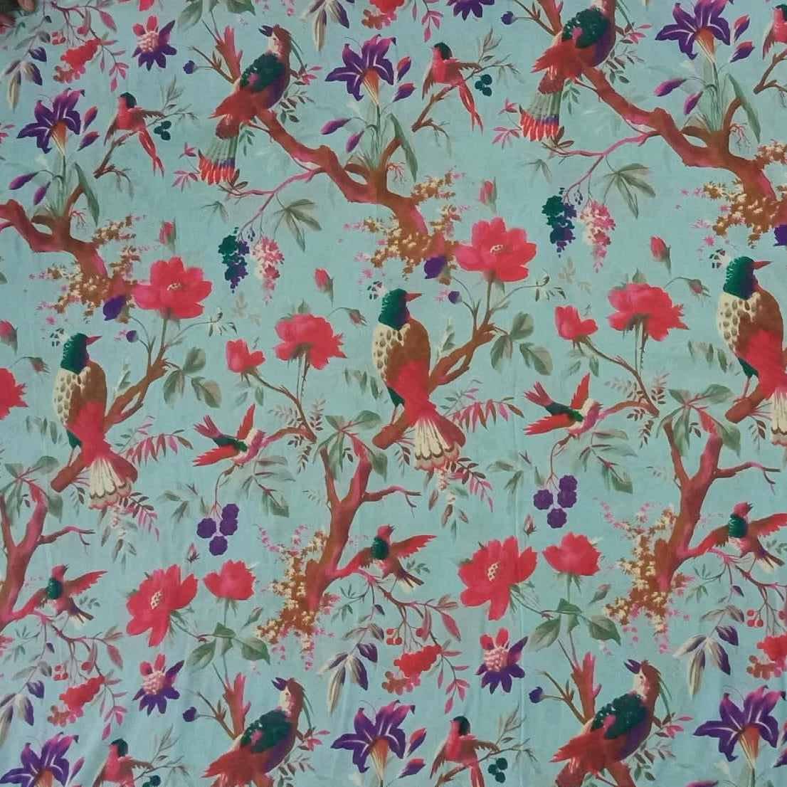 Bird Print Aqua Skirt With Lining