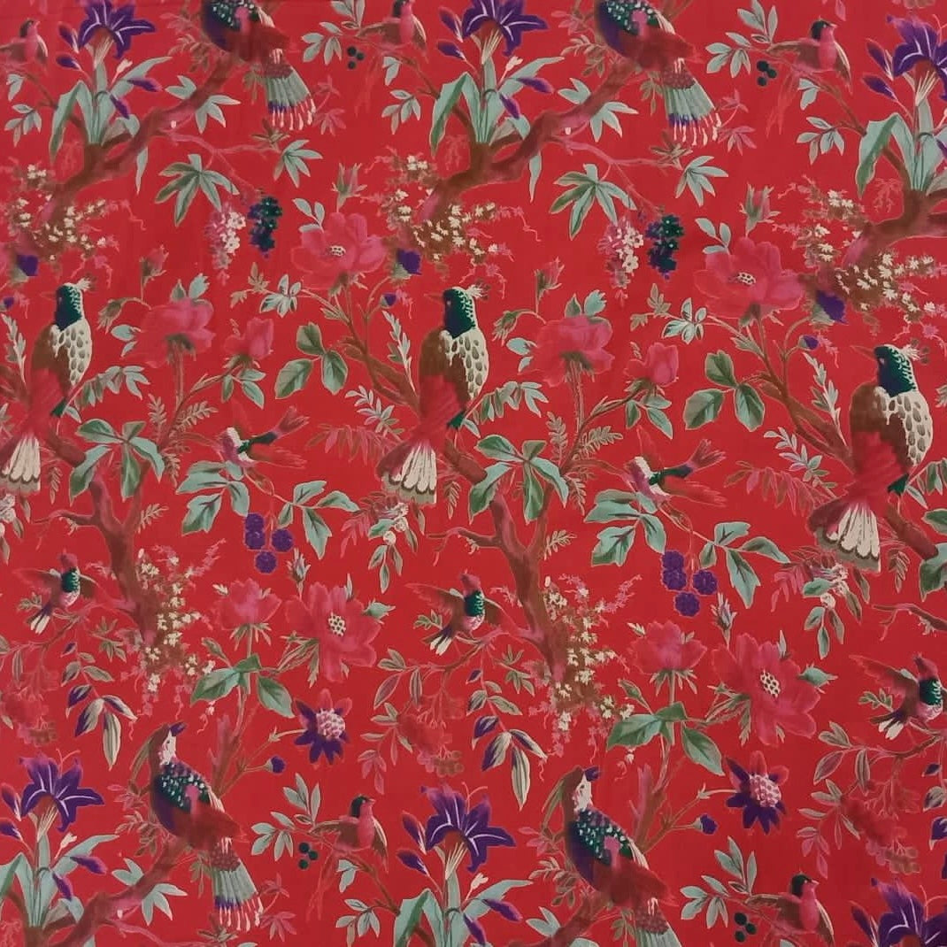 Bird Print Red Skirt With Lining