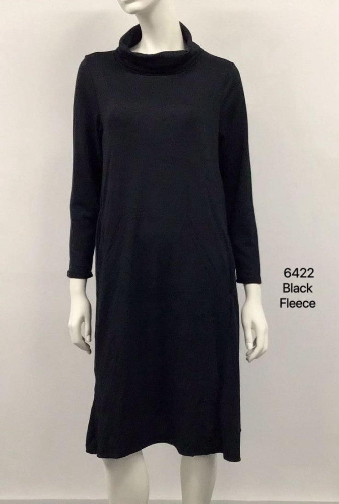 Long Sleeve Knee-Length Fleece Dress with Cowl Neck