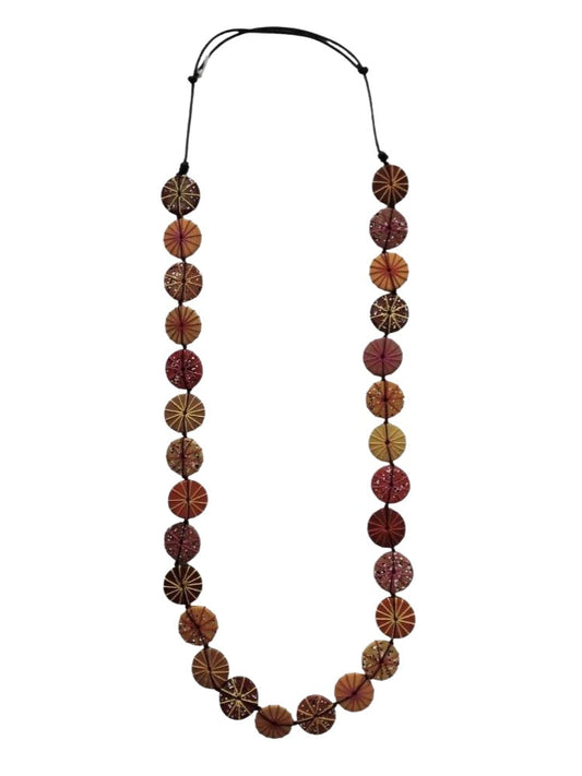 Earthy Wooden Beaded and Embroidered Necklace N7-01DHE