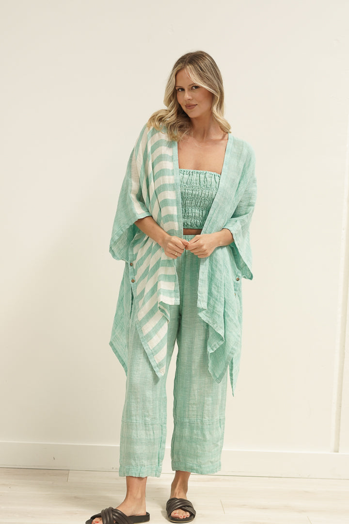 Carmen Cardigan Cascade Green Combo/Stripes