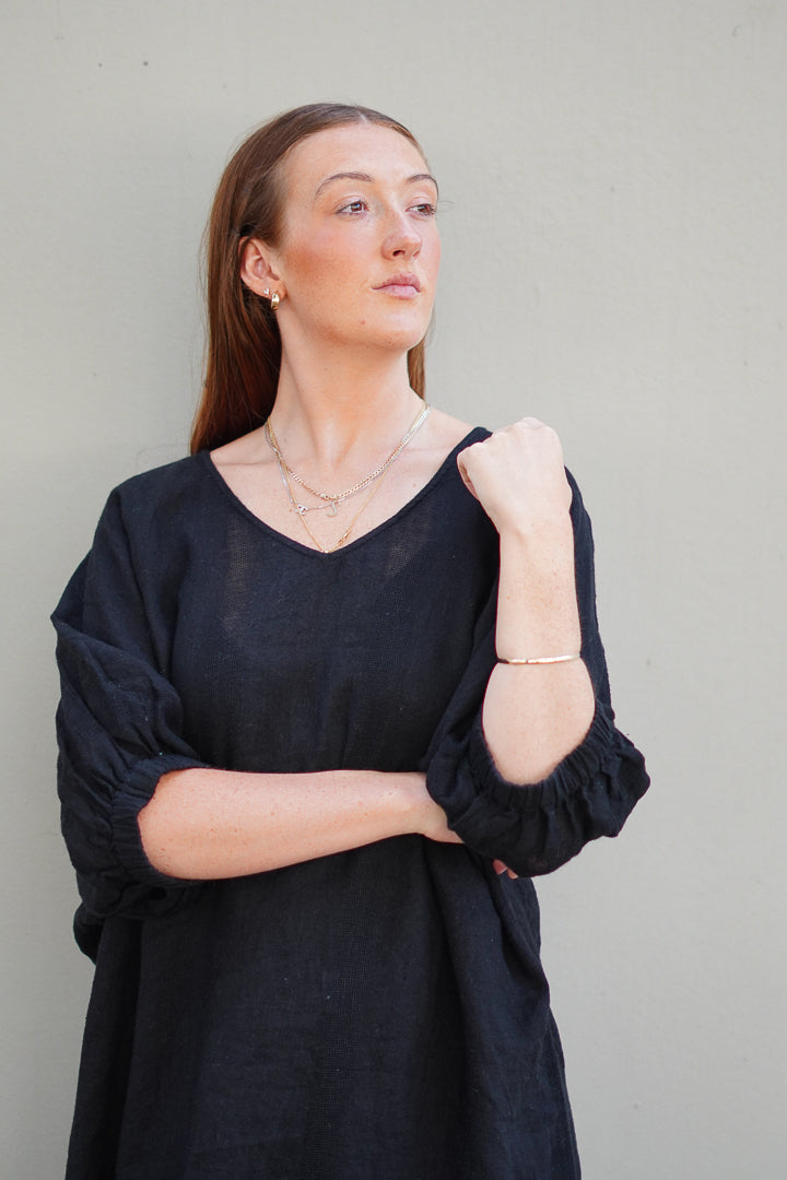 Claudia Elasticated Sleeves Kaftan Black Combo