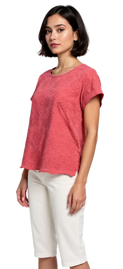 CLM548 – Drop Shoulder Round Top w/ Embroidered Cotton (front)