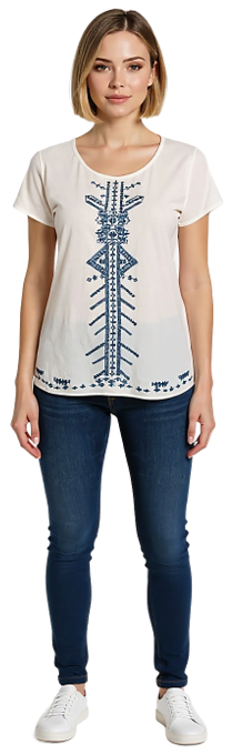 CLM550 – Linen/Viscose Cap Sleeve Embroidered Top