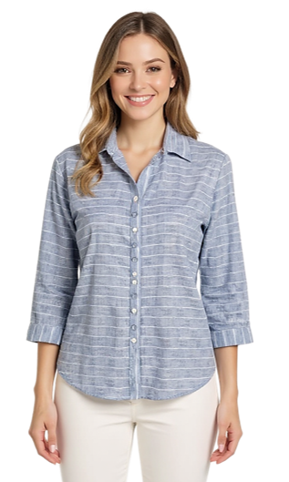 CLM560 – Denim Stripe Collared Button Shirt (3/4 sleeves)