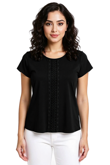 CLM567 – Stretch Cotton Tee, lace & mesh trims