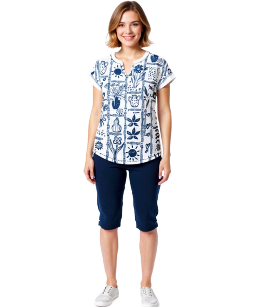 CLM568 – Mandarin Collar Patchwork Print Tee