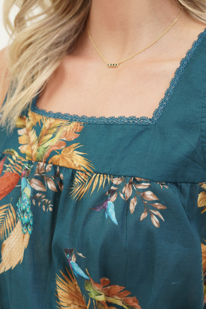 Autumn Leaf Petrol Blue Night Dress