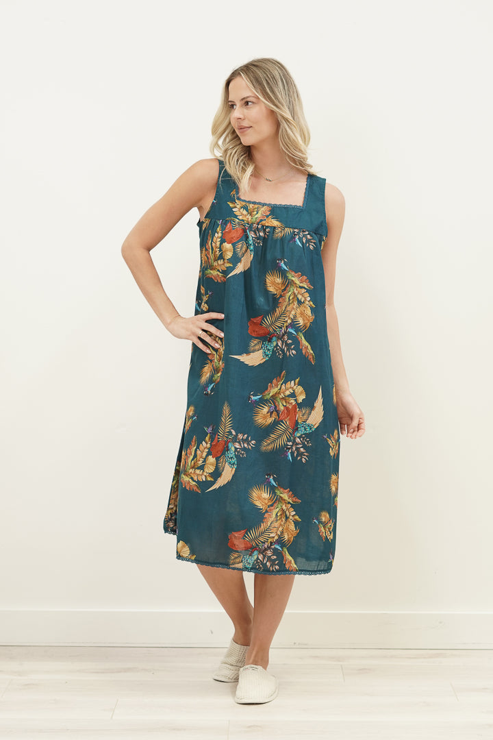 Autumn Leaf Petrol Blue Night Dress