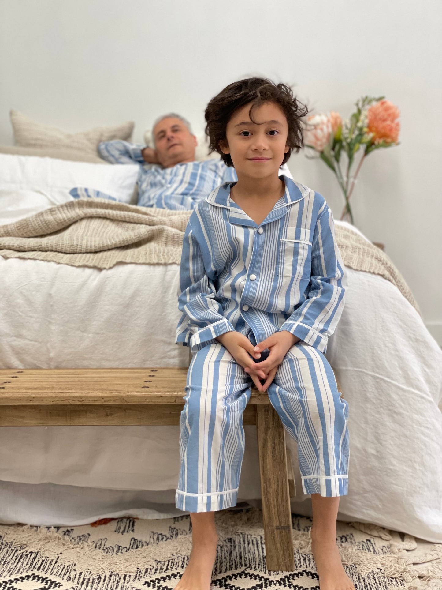 Cameron Blue Stripes Boy'S Full Pj Set