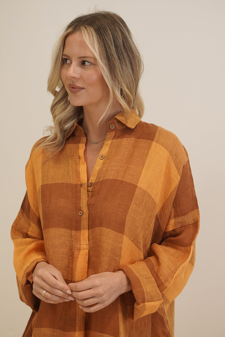 Cristina Shirt Dress Spiced Ochre Check