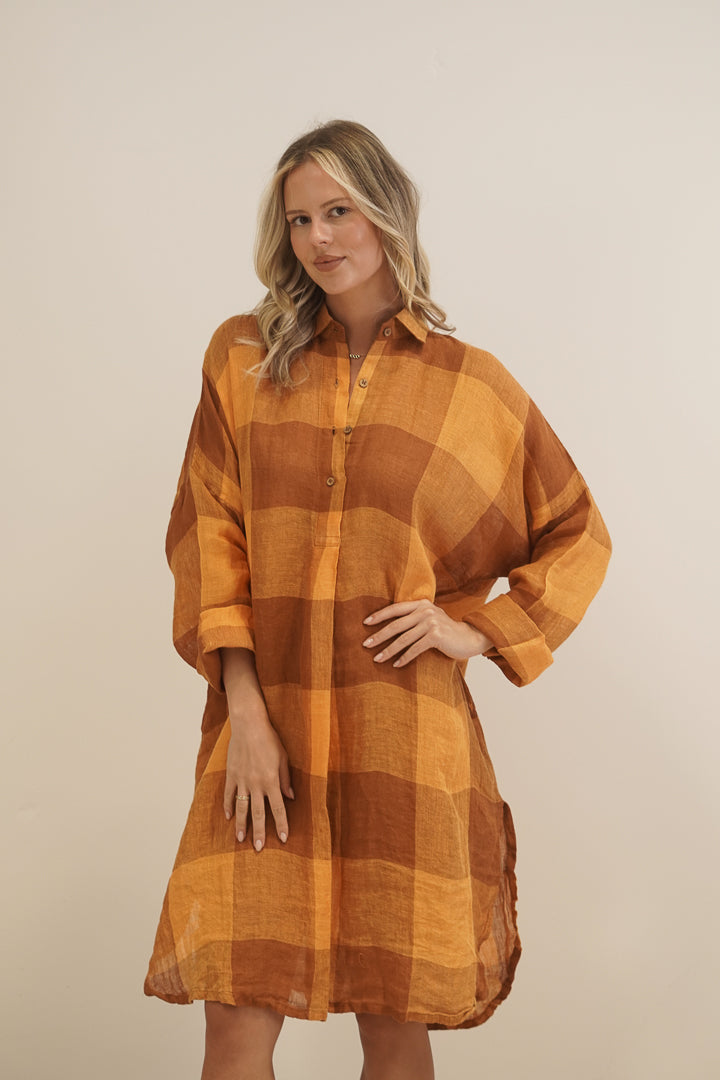 Cristina Shirt Dress Spiced Ochre Check